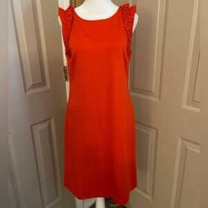 Ann Taylor Factory tomato red sleeveless ruffle trim career shift dress Size S